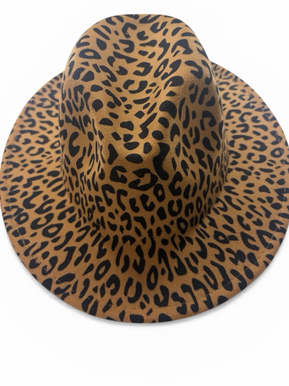 Leopard Print Wide Brim Fedora Hat, Brown and Black,OS - Picture 9 of 9